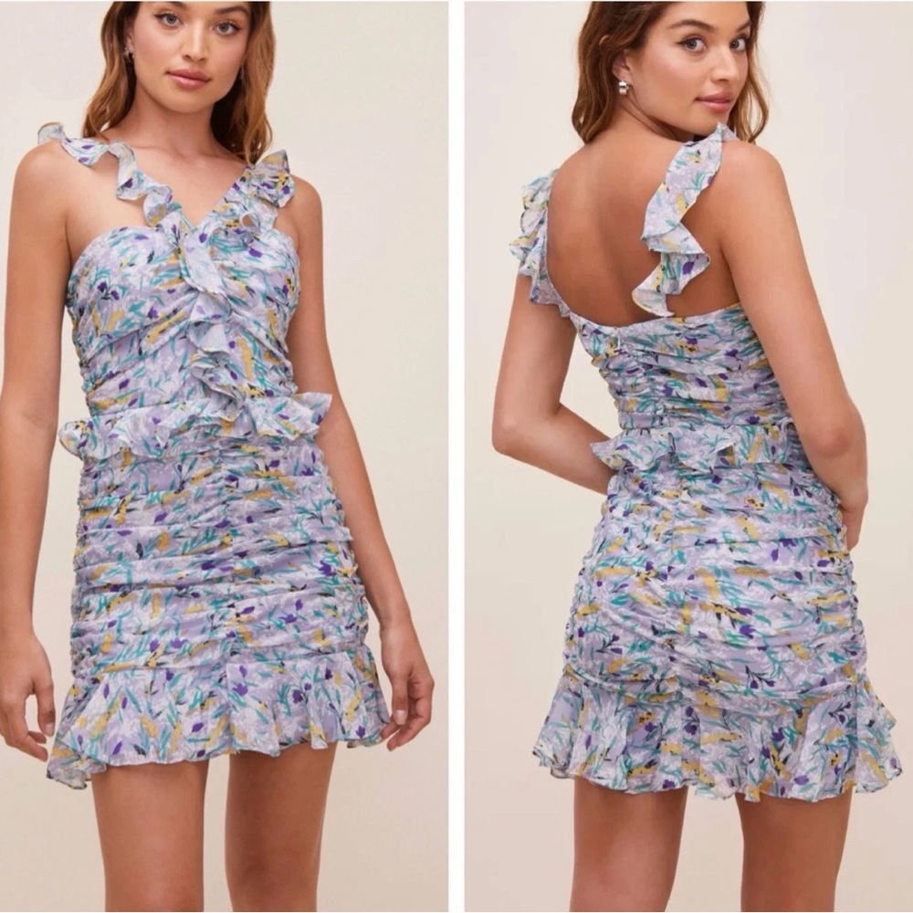 ASTR THE LABEL Zinnia Ruffle Blue Yellow Floral Mini Dress size S NWOT